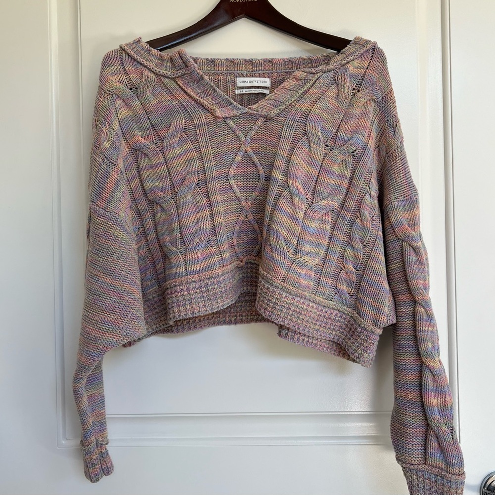 Urban Outfitters Hazel Notch Neck Cable Knit Cropped Pastel Sweater - Picture 2 of 8